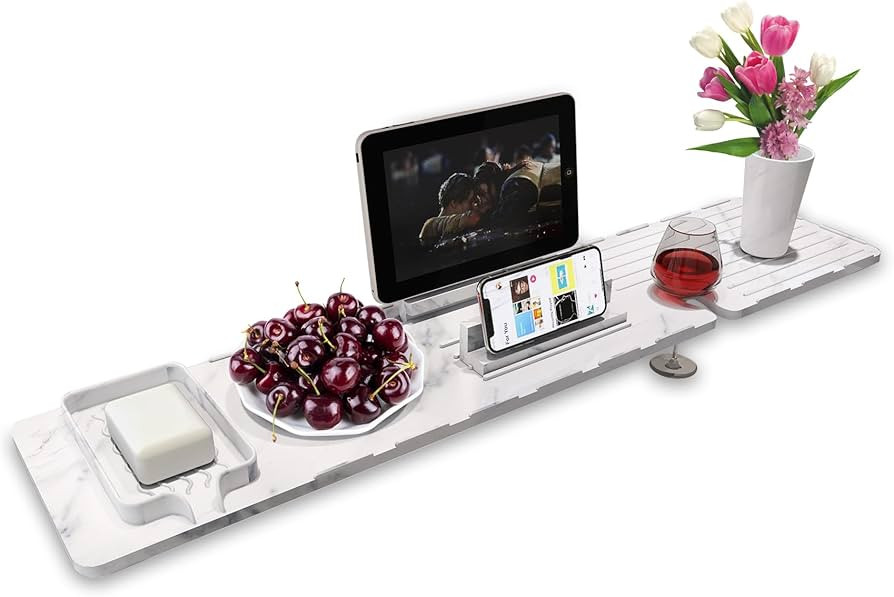 Cuayaes Premium Bathtub Tray Caddy, Bath Tray for Tub Made of Silicone and Stainless Steel, 35.4"... | Amazon (US)