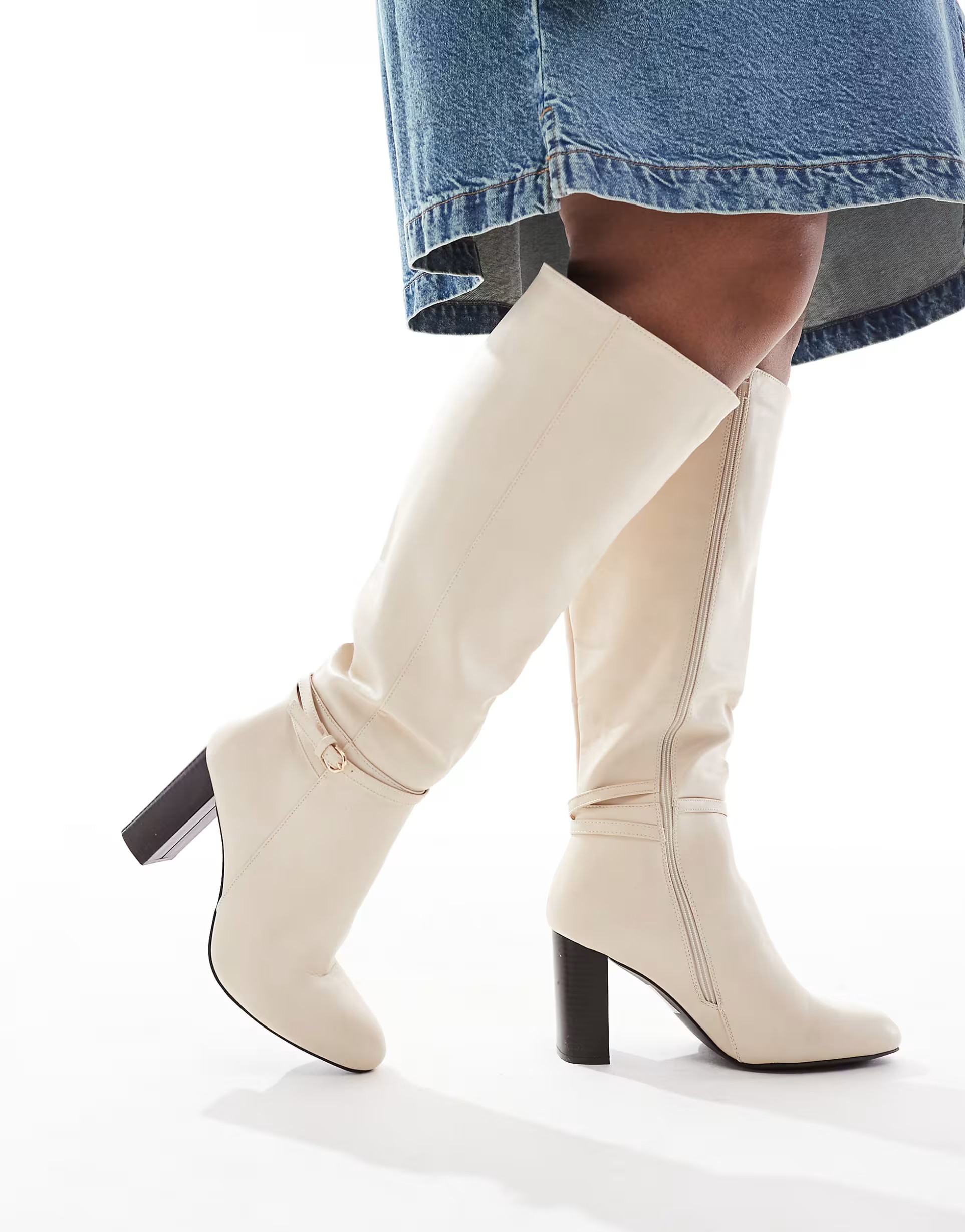 Yours knee high heeled boots in off white | ASOS (Global)