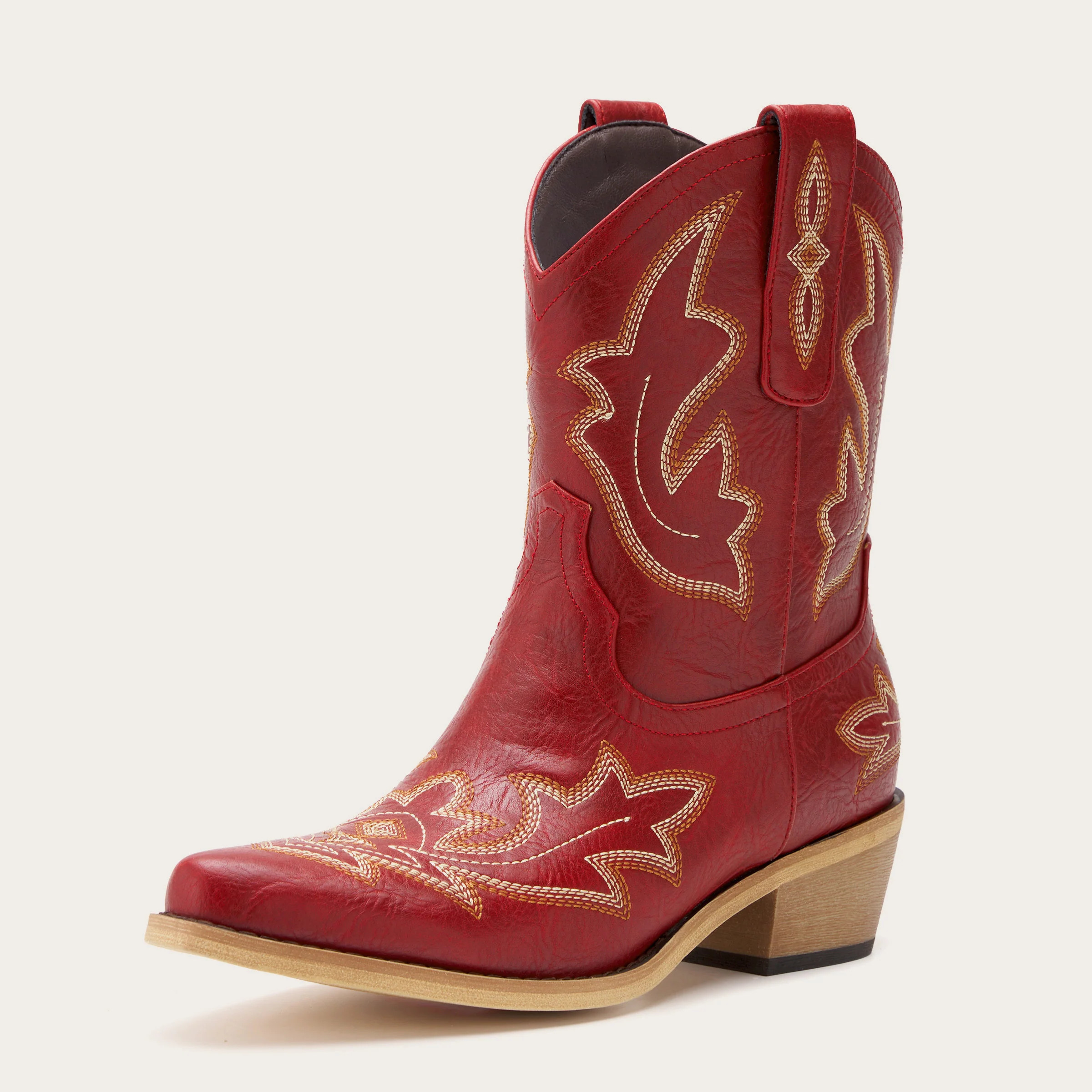 Burgundy Embroidered Cowboy Boots with Classic Western Design - Burgundy / US 6 | REDTOP