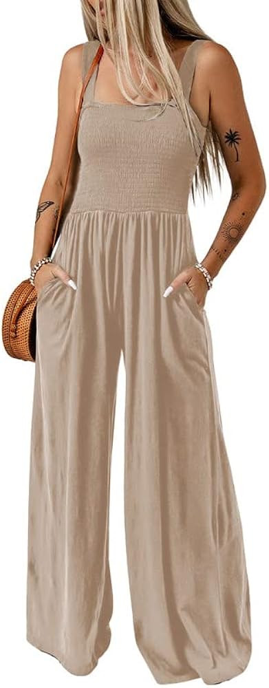 Dokotoo Women's Casual Loose Overalls Jumpsuits One Piece Sleeveless Wide Leg Long Pant Rompers W... | Amazon (US)