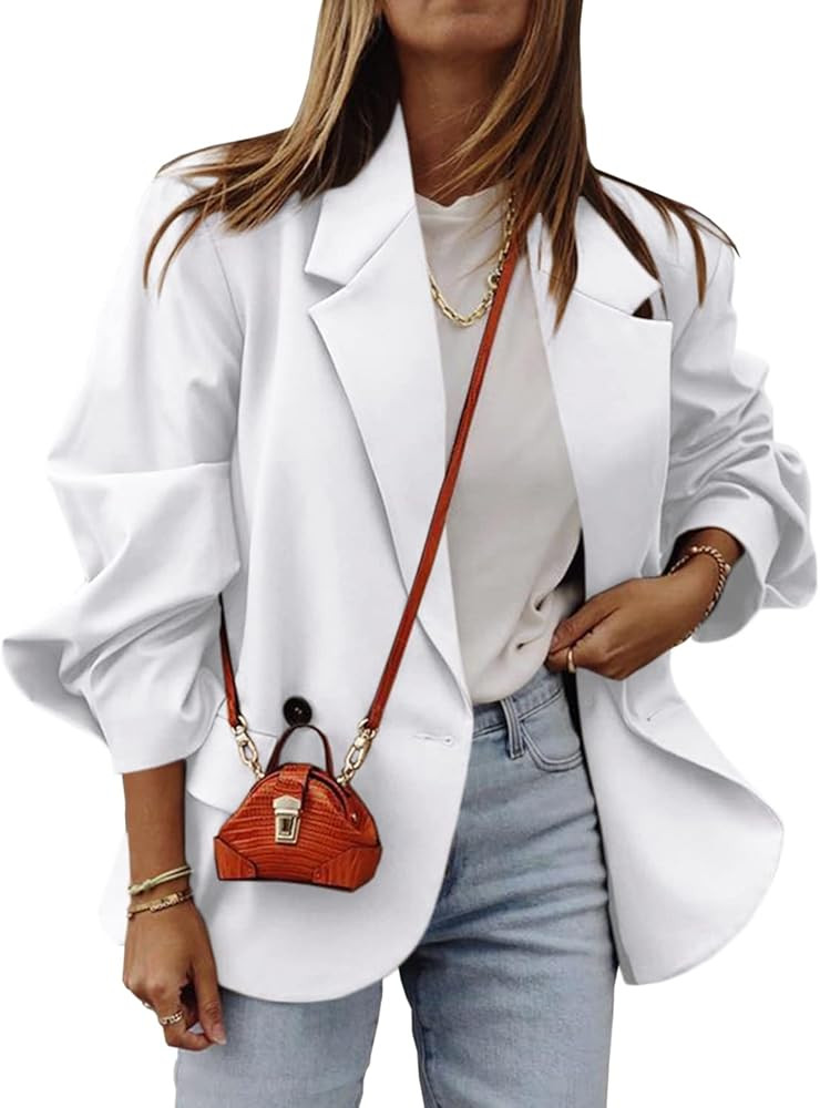 Grlasen Women Slit Long Sleeve Batwing Oversized Looking Button Down Solid Work Office Blazer Jacket | Amazon (US)