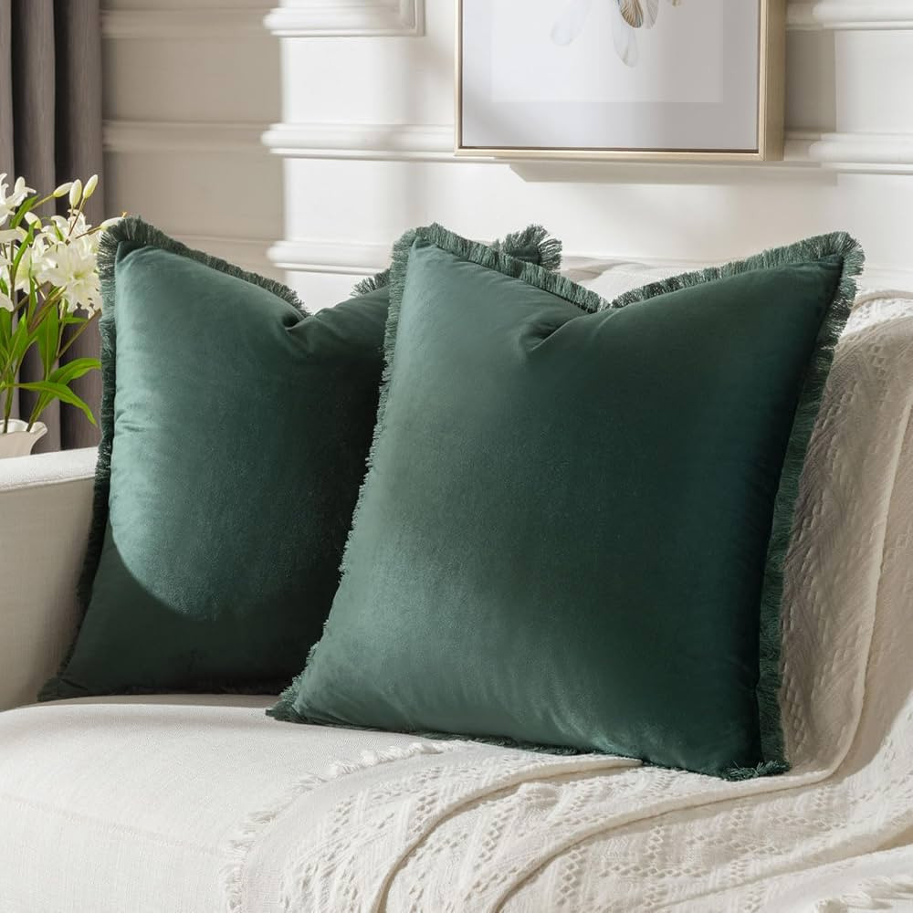FUTEI Christmas Green Boho Throw Pillow Covers with Tassels 18x18 Inch Set of 2,Soft Velvet Decor... | Amazon (US)