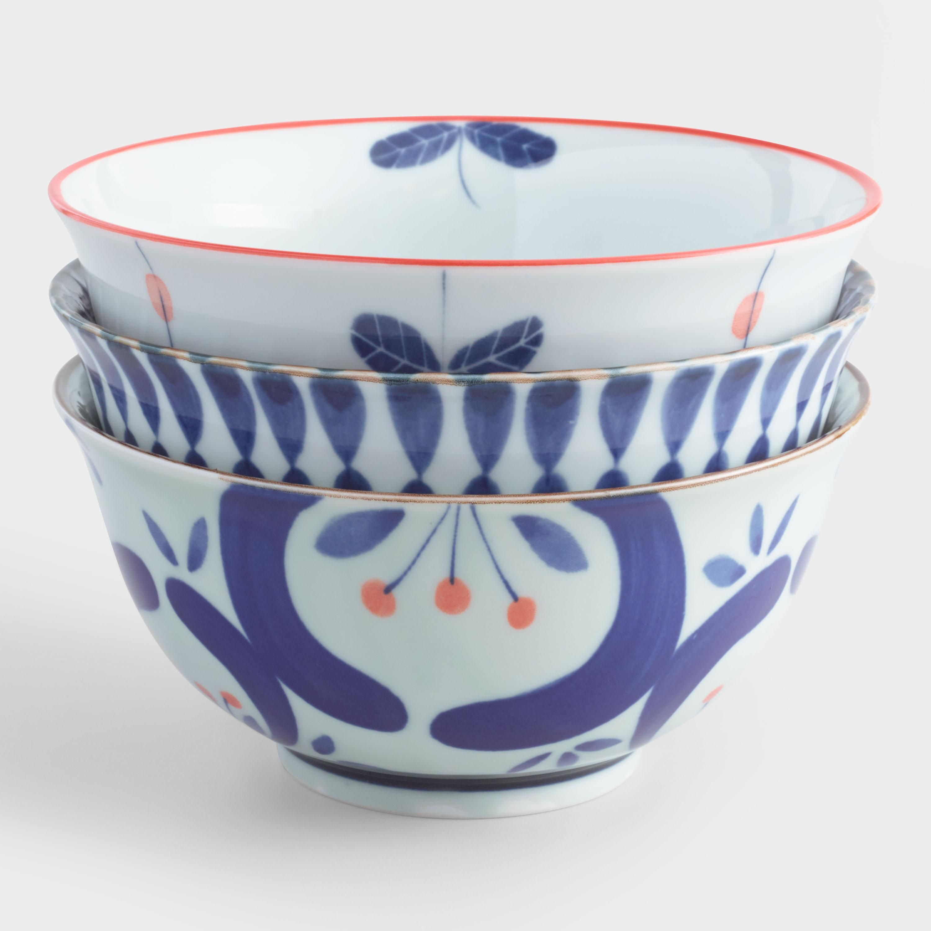Indigo and White Porcelain Sakae Noodle Bowls Set of 3 | World Market