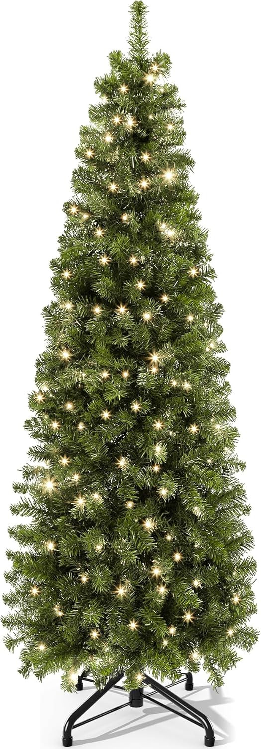 YITAHOME Pre-Lit Artificial Pencil Christmas Tree, Fraser Fir, Slim Green Christmas Tree with 700... | Amazon (US)