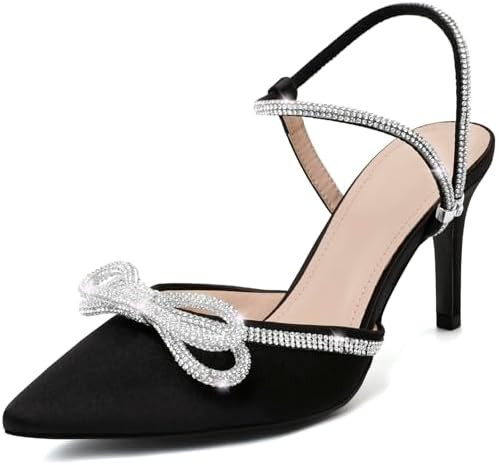Susanny Women's Closed Toe Rhinstone Wedding Low Heel Slingback Clear Kitten Heels,Adjustable Str... | Amazon (US)