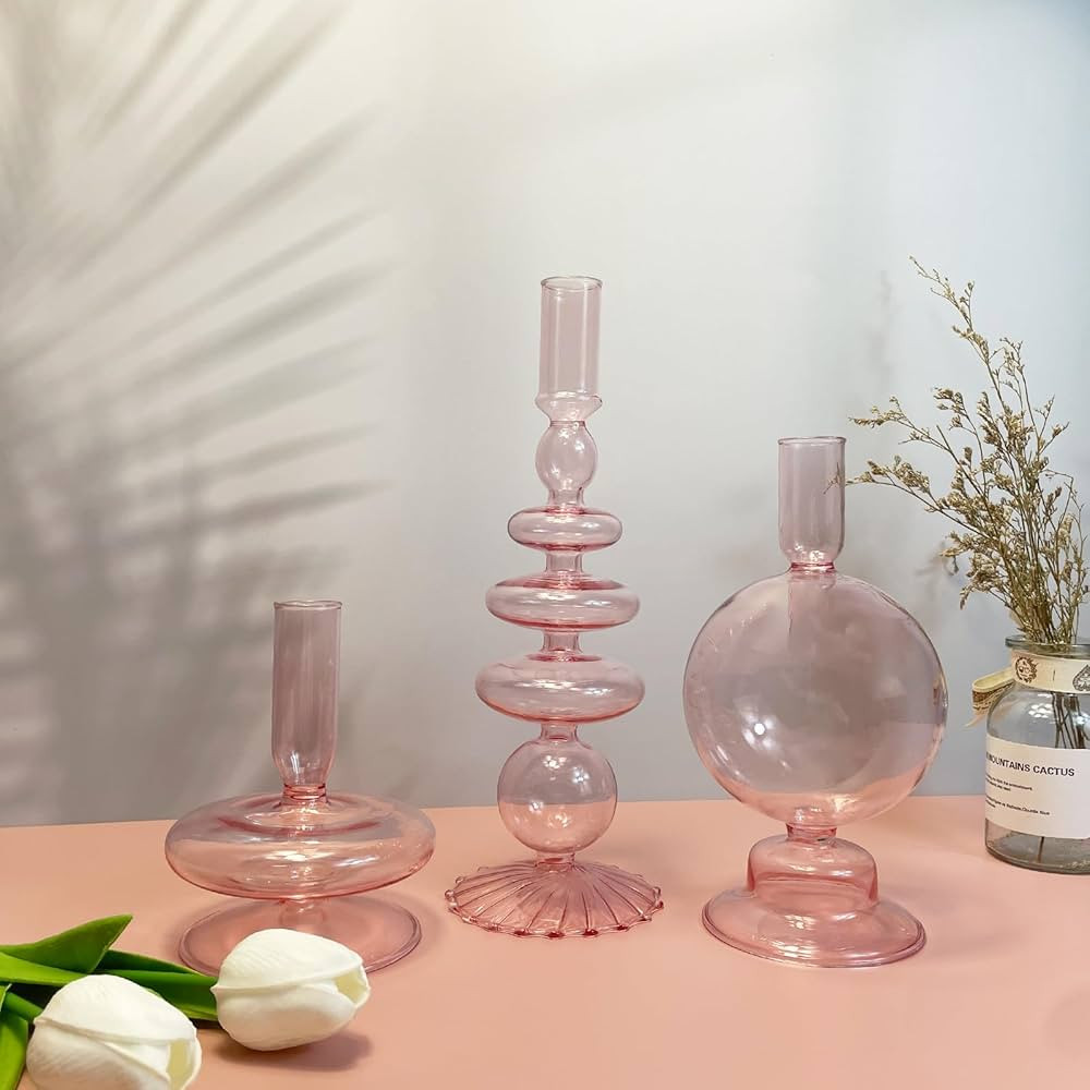 Candlestick Holders, Glass Candle Holders for Table Centerpiece, Taper Candle Stand Modern Style ... | Amazon (US)