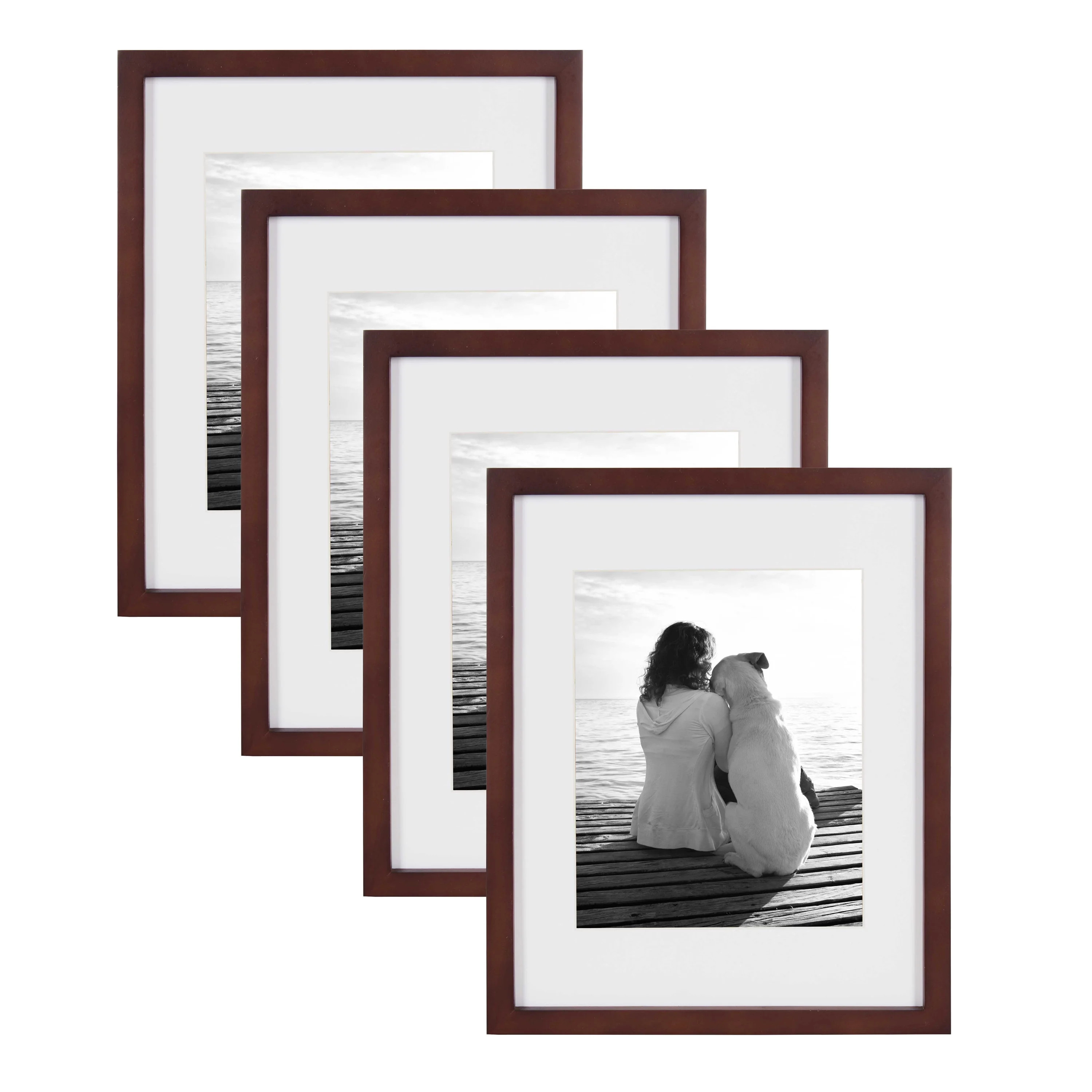 DesignOvation Gallery Wood Photo Frame Set for Customized Wall Display Walnut Brown 11x14 matted ... | Walmart (US)