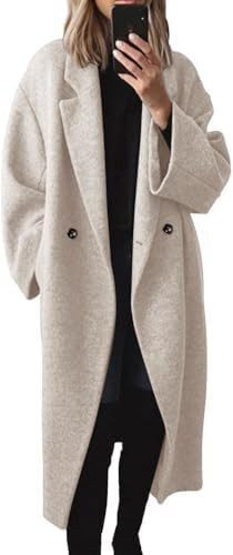 SAUKOLE Womens Winter Pea Coat Notch Lapel Double Breasted Wool Blend Oversized Overcoat with Poc... | Amazon (US)