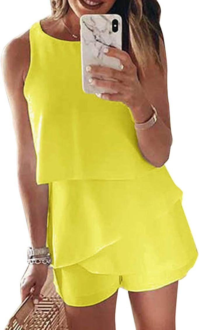 Dokotoo Womens Halter Neck Sleeveless Floral Print & Solid Rompers Jumpsuits | Amazon (US)