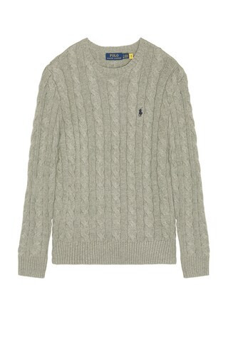 Polo Ralph Lauren Cotton Cable Knit Crewneck Sweater in Grey | FWRD 