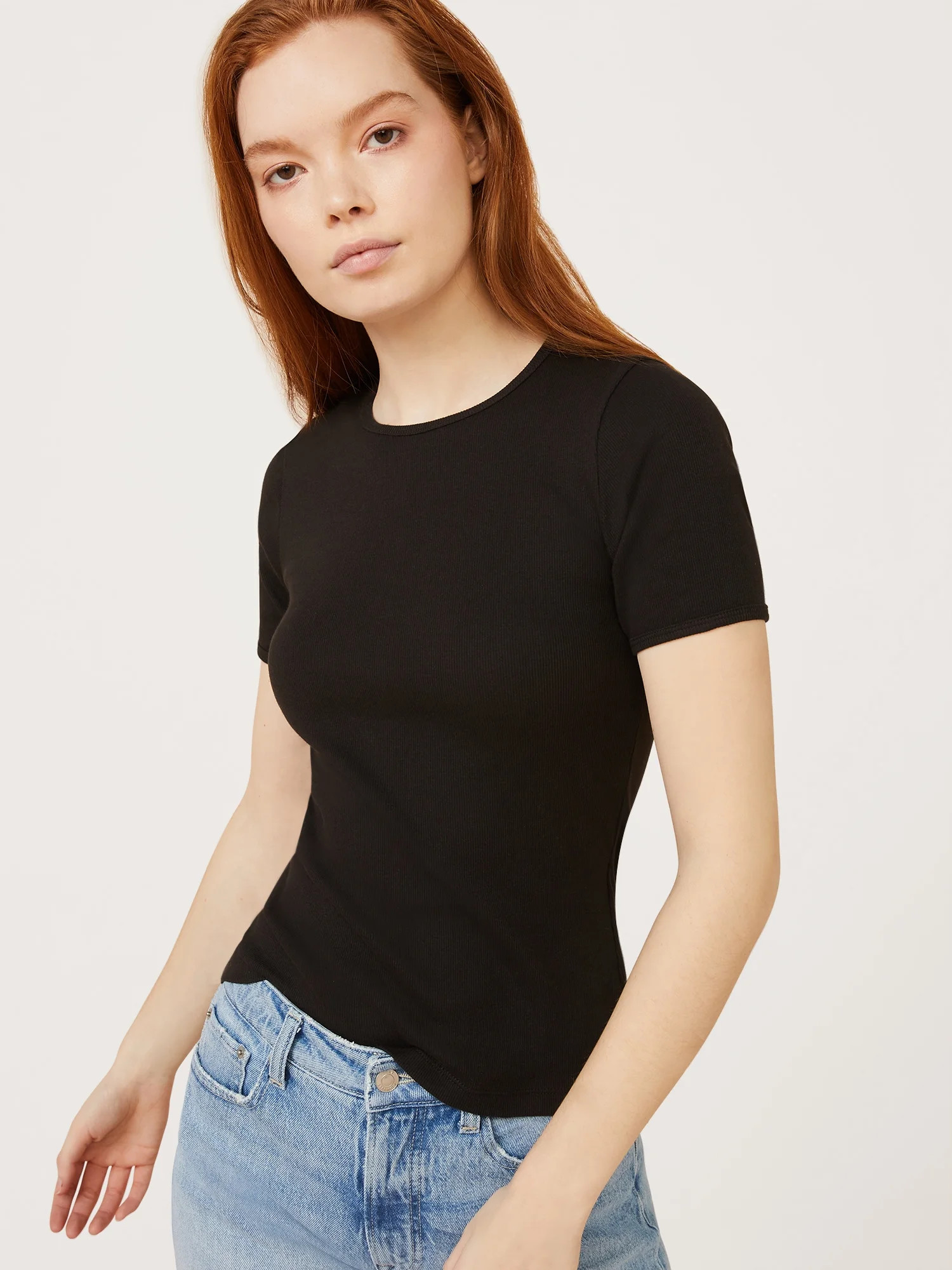 Free Assembly Women's Ribbed Crewneck T-Shirt with Short Sleeves | Walmart (US)