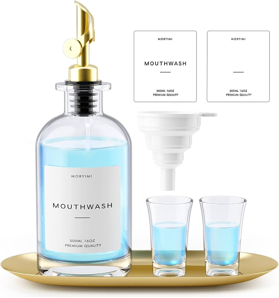 Mouthwash Dispenser, 16oz Glass Mouthwash Decanter for Bathroom, Mouth Wash Container Mouthwash B... | Amazon (US)