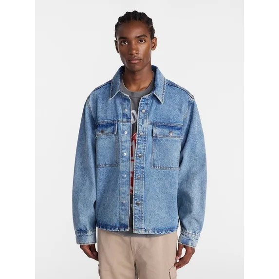 No Boundaries Denim Shacket with Long Sleeves, 100% Cotton 14 oz Denim, Men's XS-4XLT | Walmart (US)