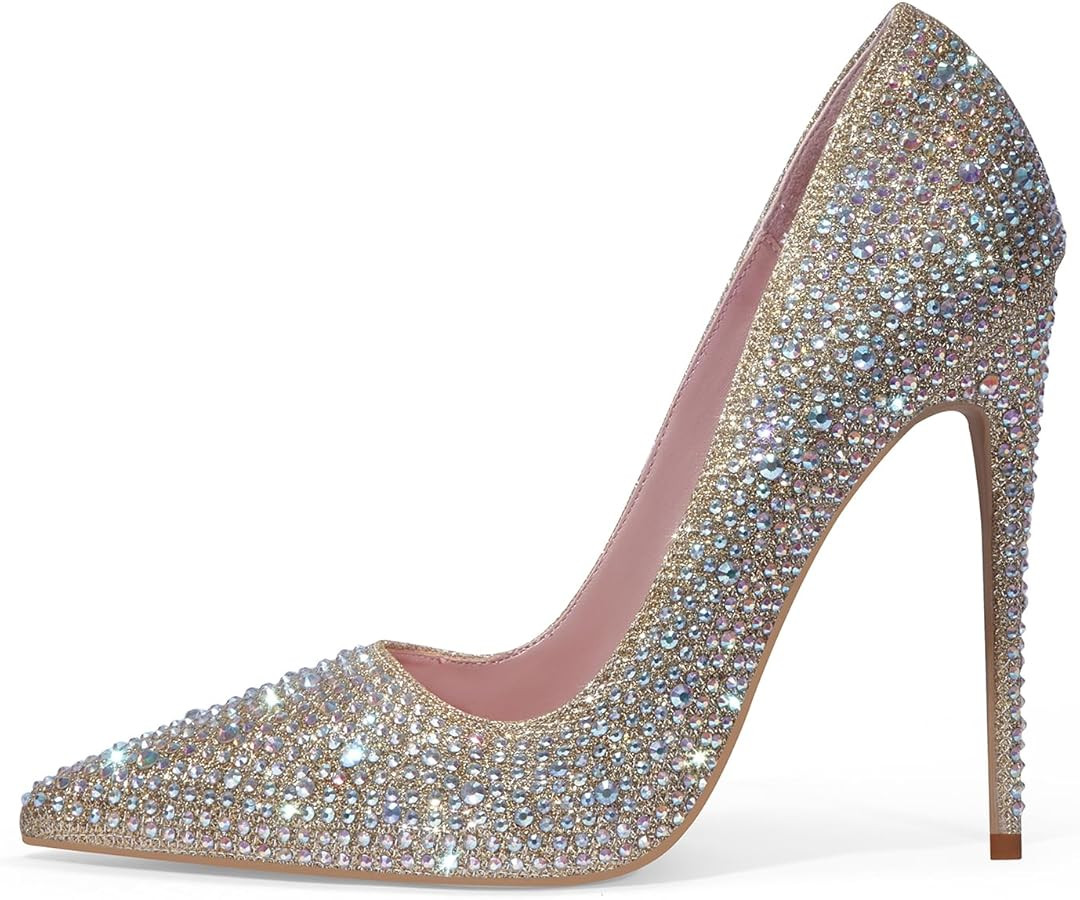Elisabet Tang Women Pumps, Pointed Toe High Heel Glitter Rhinestone Heels Sparkly Prom Shoes Stil... | Amazon (US)