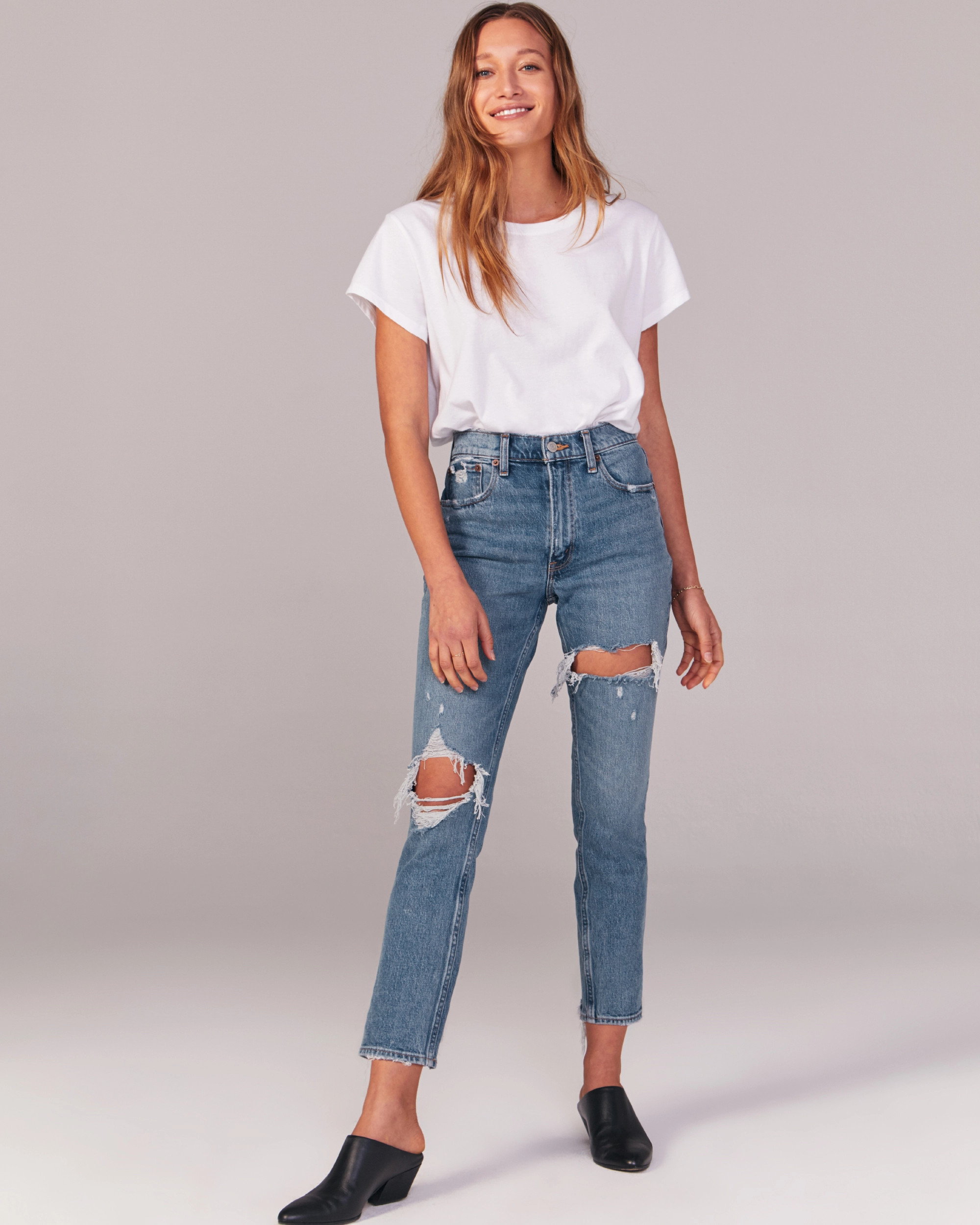 Ripped High Rise Mom Jeans | Abercrombie & Fitch (US)