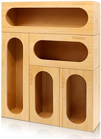 Ziplock Bag Storage Organizer for Kitchen Drawer, 5 Pieces Bamboo Food Storage Bag Organizer Compati | Amazon (US)
