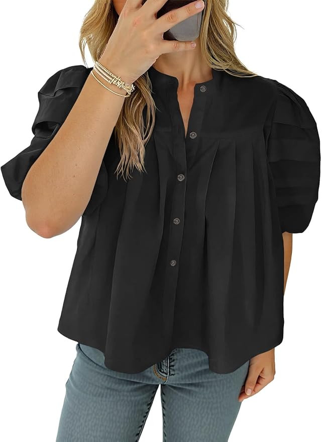 Tankaneo Button Down Shirts Cotton Babydoll Blouses Tops | Amazon (US)