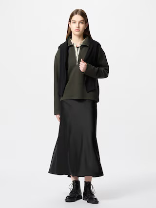 Women's Satin Skirt Black Small UNIQLO US | UNIQLO (US)