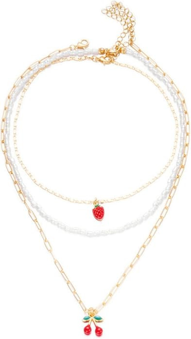 Cherry Strawberry Necklace for Women Layered Gold Plated Boho Sweet Enamel 3D Red Tropical Fruits... | Amazon (US)