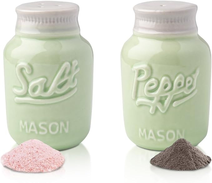 Comfify Mason Jar Salt & Pepper Shakers – Aqua Green Rustic Ceramic Kitchen Decor, Great for Fa... | Amazon (US)