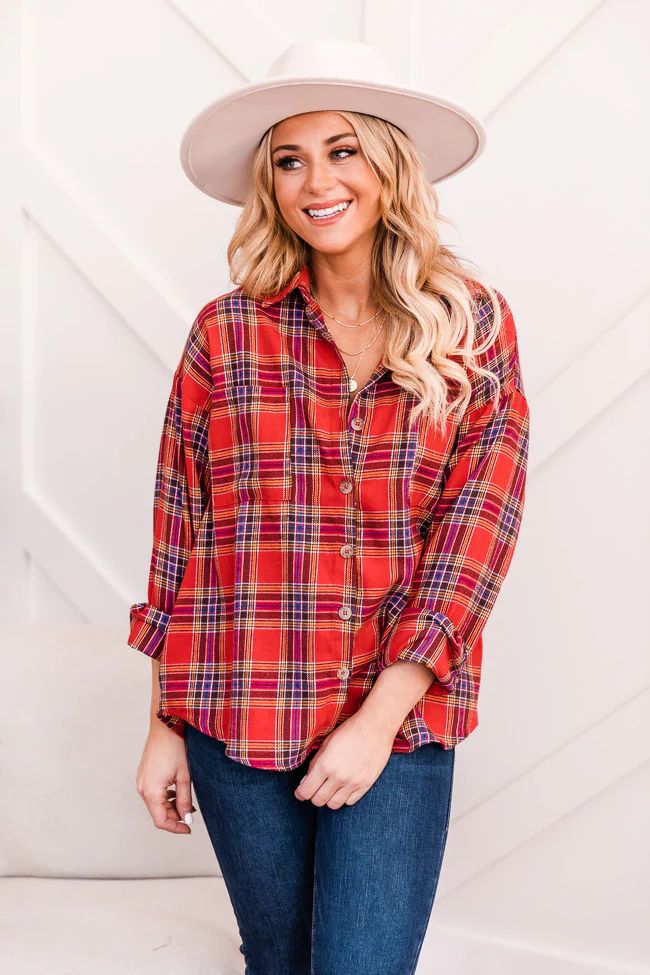 Your Lucky Day Red Plaid Flannel Blouse FINAL SALE | Pink Lily