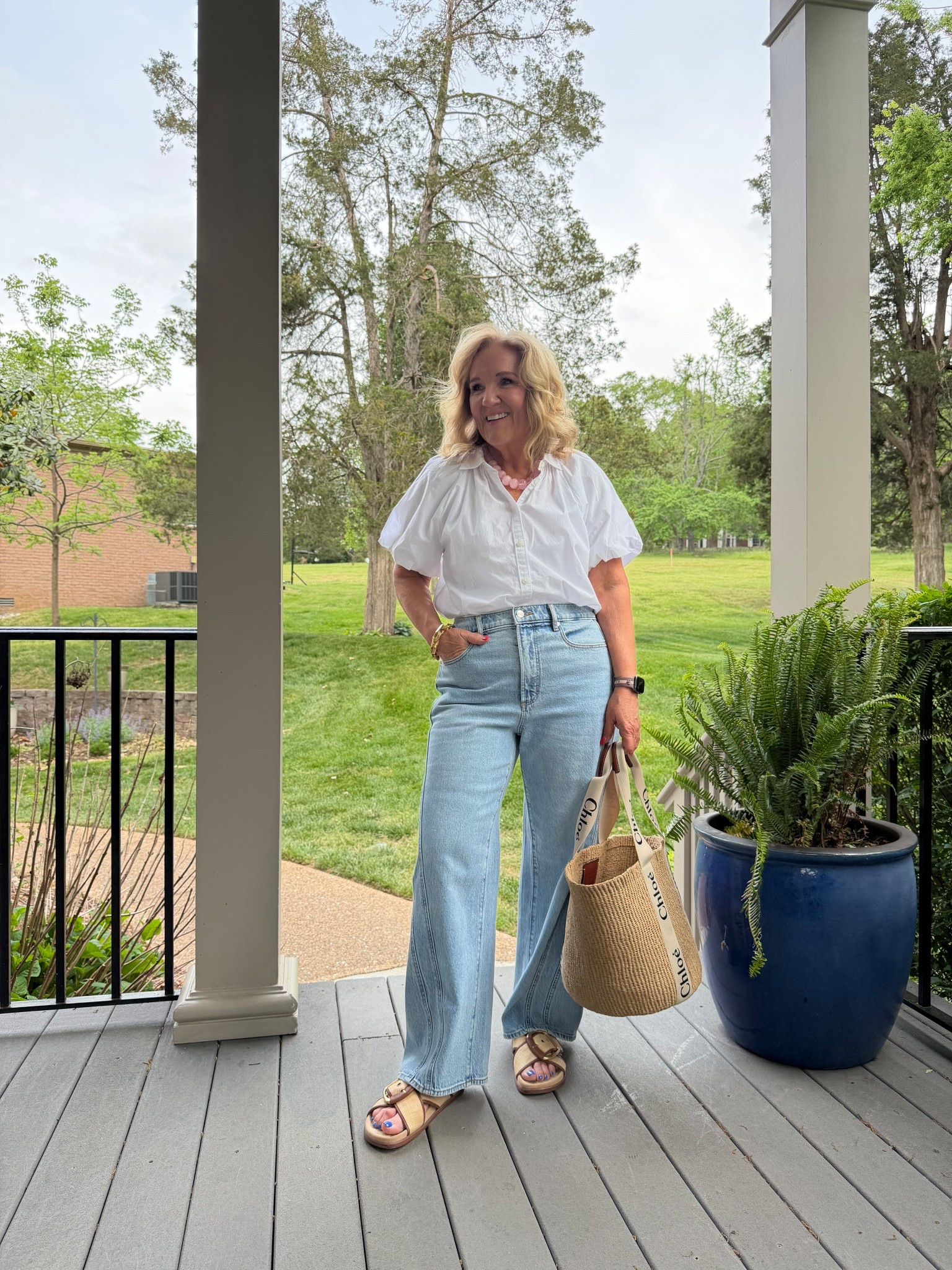 Loft white blouse size medium 
Twisted seamed jeans are supposed to be cropped but I bought the 29 reg so they’re full length. A bit slouchy roomy but love them 
10% off my bag with code NANETTE

#LTKPetite #LTKSaleAlert #LTKOver40