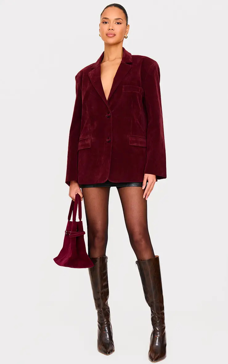 Burgundy Faux Suede Longline Blazer | PrettyLittleThing USA | PrettyLittleThing US