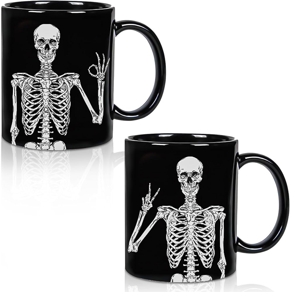 Whaline 2Pcs Halloween Mug Set 12oz Skeleton Holiday Coffee Mugs Halloween Ceramic Drinking Mugs ... | Amazon (US)