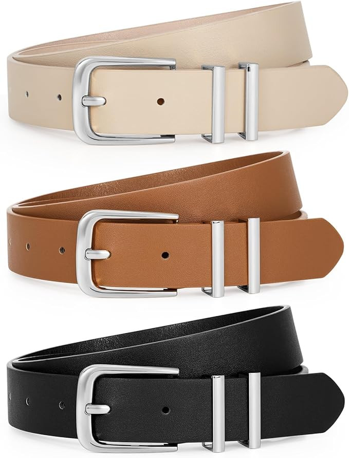 JASGOOD 3 Pack Women's Leather Belts for Jeans Pants Dresses Fashion Ladies Gold/Sliver Buckle Le... | Amazon (CA)