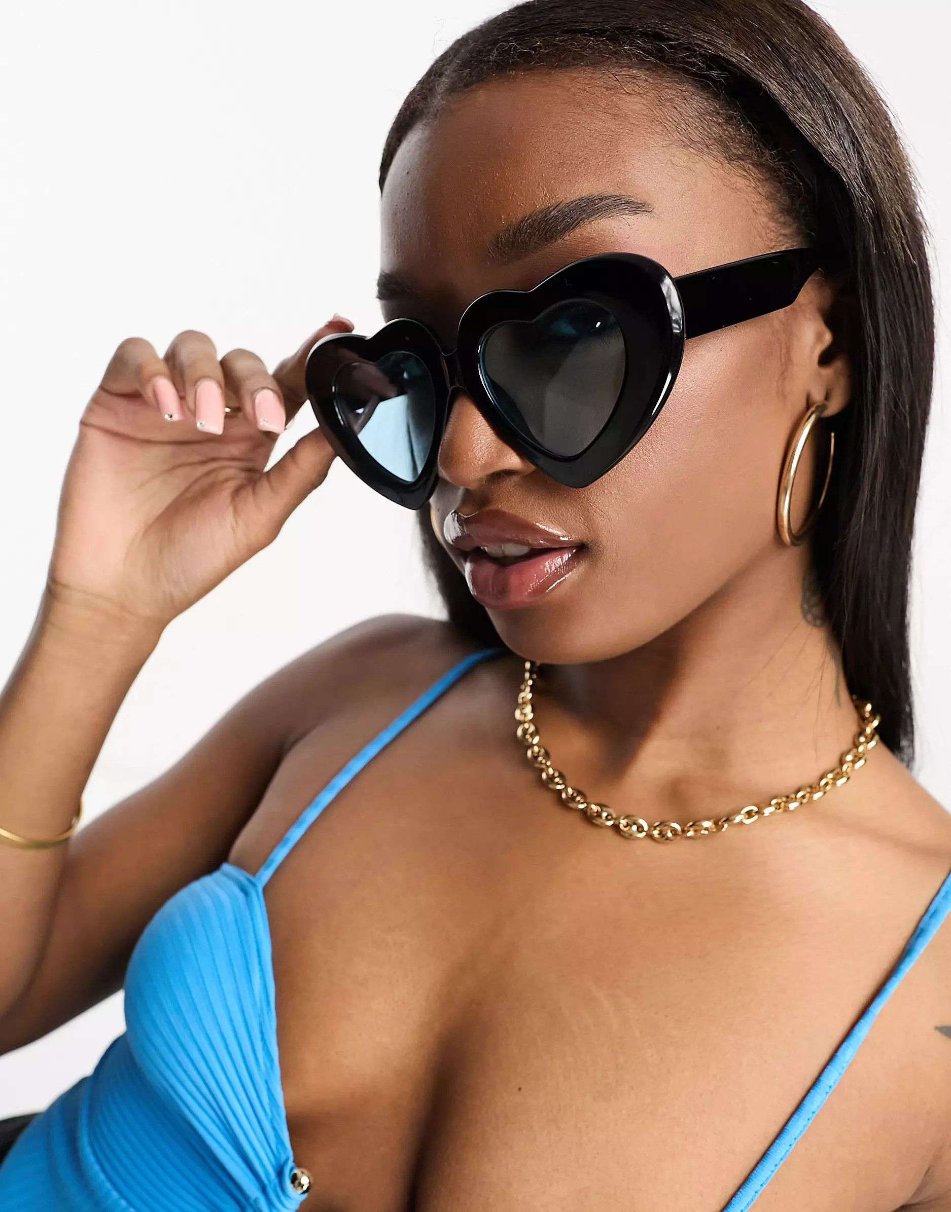 ASOS DESIGN oversized bubble heart sunglasses with blue lens | ASOS (Global)