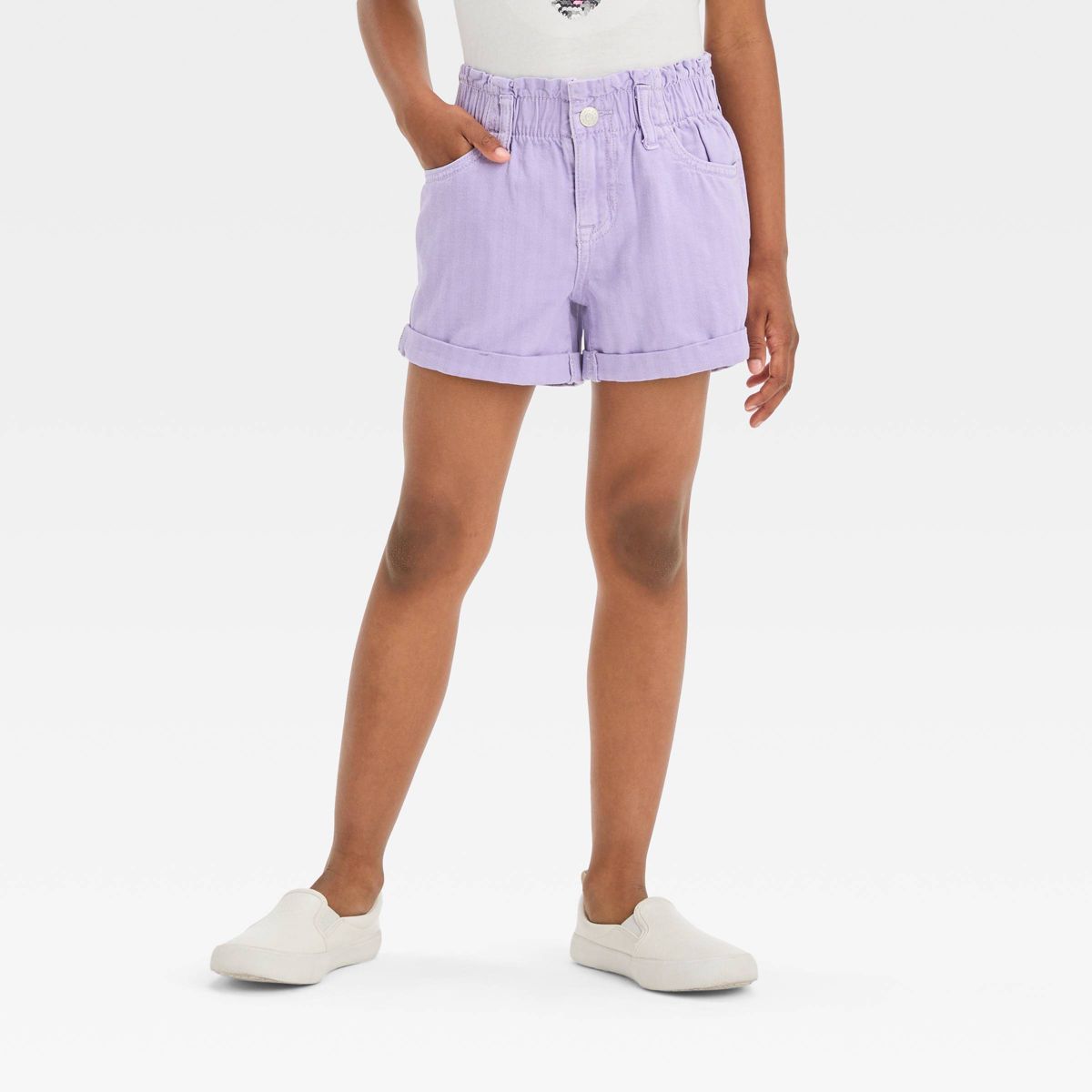 Girls' High-Rise Paper Bag Jean Shorts - Cat & Jack™ Medium Wash | Target