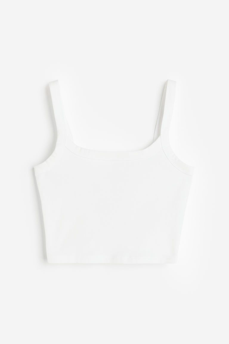 Crop Tank Top - Square Neckline - Sleeveless - White - Ladies | H&M US | H&M (US + CA)