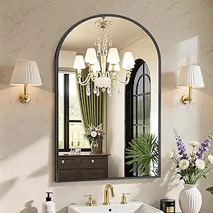 Sweetcrispy 24"x36" Arch Black Bathroom Wall Mirror, Metal Frame Vanity Mirror for Bedroom, Entry... | Amazon (US)