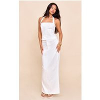 White Premium Linen A Line Maxi Skirt, White | PrettyLittleThing UK