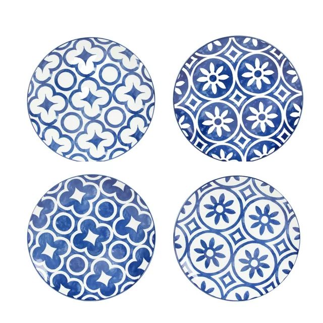 Mainstays Blue Rim Mixed White and Blue 10.5" Coupe Dinner Plates, Set of 4 | Walmart (US)