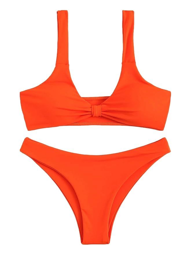 SweatyRocks Women's Sexy Bikini Swimsuit Tie Knot Front Leopard Print Swimwear Set | Amazon (US)