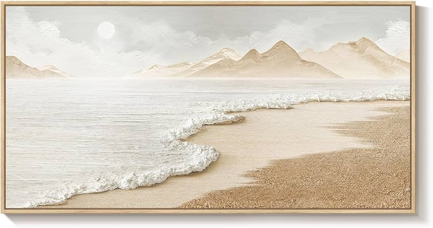 Framed Neutral Coastal Beach Wall Art for Living Room, Large Boho Ocean Canvas Artworks for Walls... | Amazon (US)