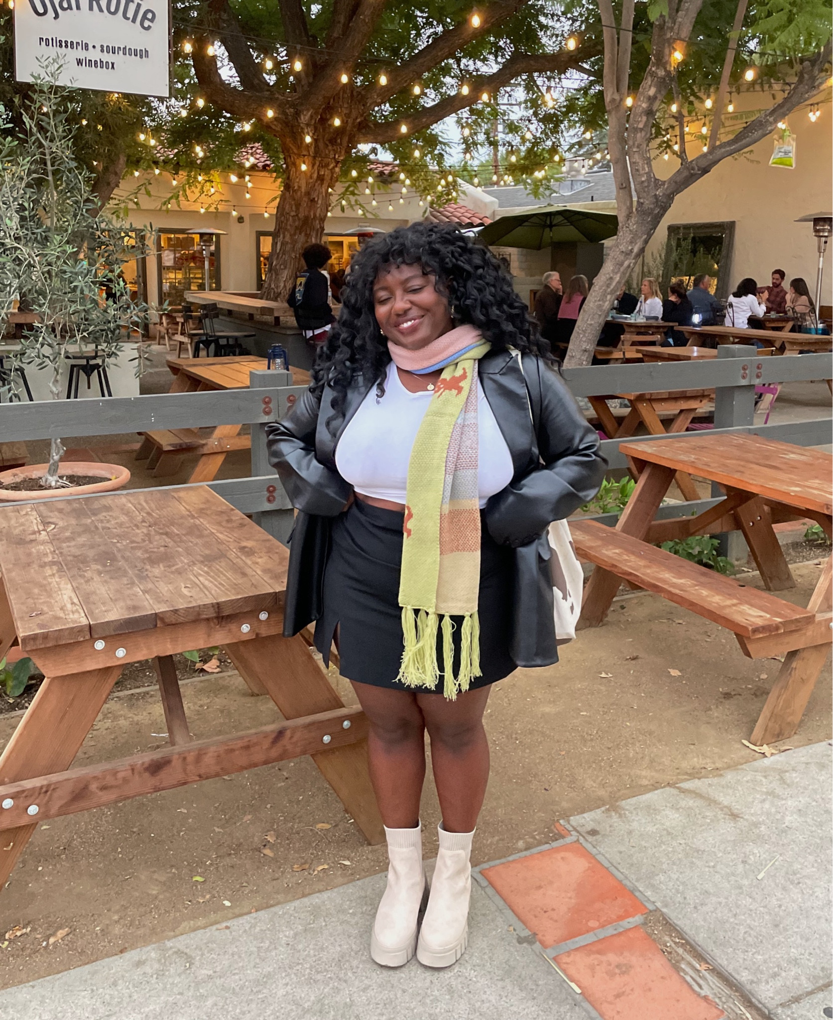 Love this easy Fall ‘fit. My skirt is the”Must Have Mini Skirt” from Djerf Avenue in an XXL, but I shared a dupe below! Wearing an XL in the blazer from Free People and it runs a little small. Added a dupe to the blazer too. The boots are TTS and v comfy 🍂. 

#LTKcurves #LTKshoecrush #LTKSeasonal