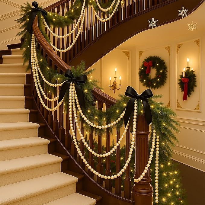 Bucherry 6 Pack Christmas Pearl Garland Staircase Decoration Christmas Stairs Decorations Satin R... | Amazon (US)