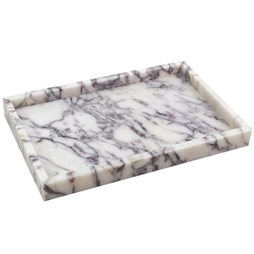 Luxurious Natural Marble Tray Hand Towel Organizer for Disposable Paper Napkins, Jewelry, Makeup Bathroom Vanity Sink Comestic Holder Bathtub Decorative Organizer Perfume Tray/Calacatta Viola | Amazon (US)