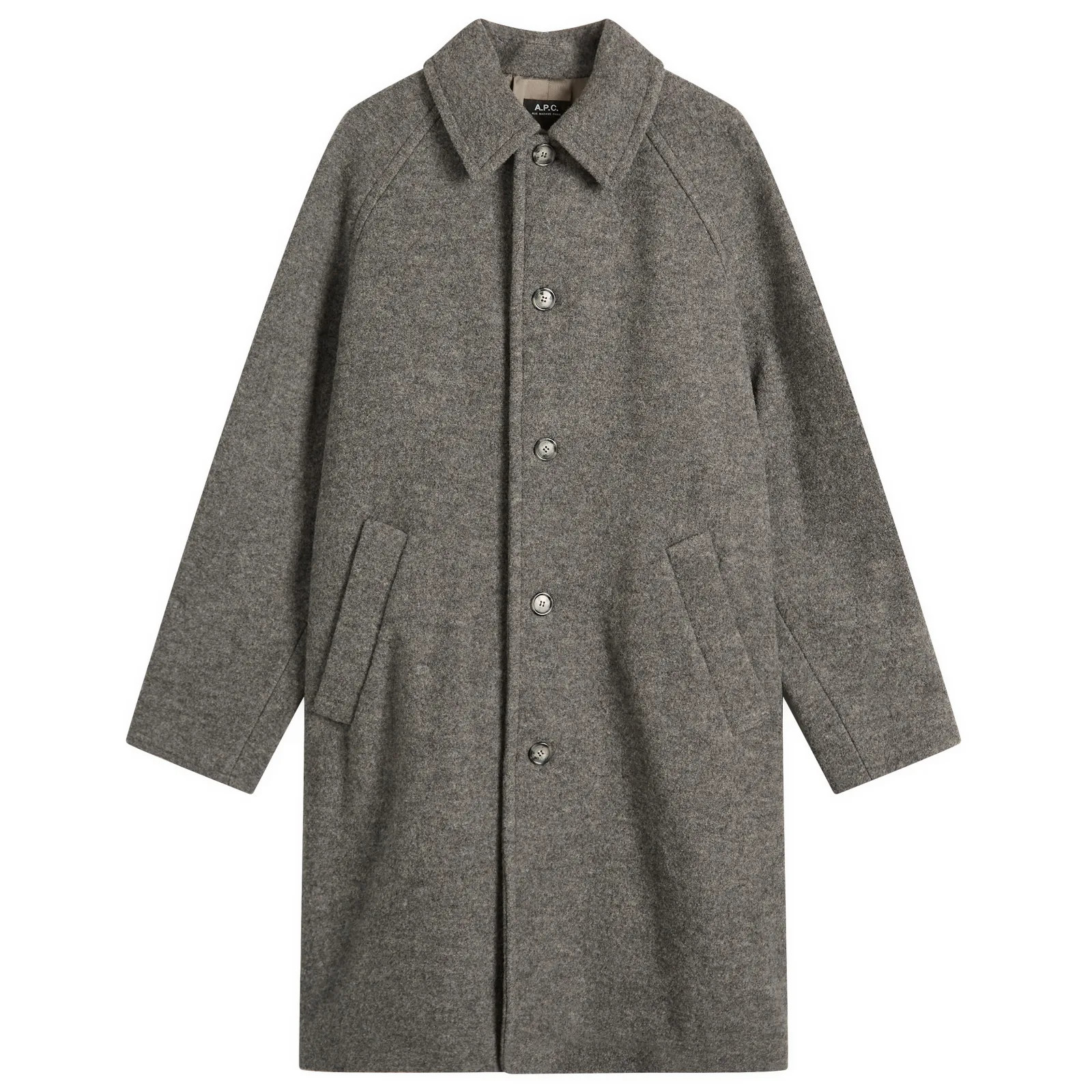 A.P.C. Men's Gaston Felted Wool Overcoat Grey Heather | END. Clothing