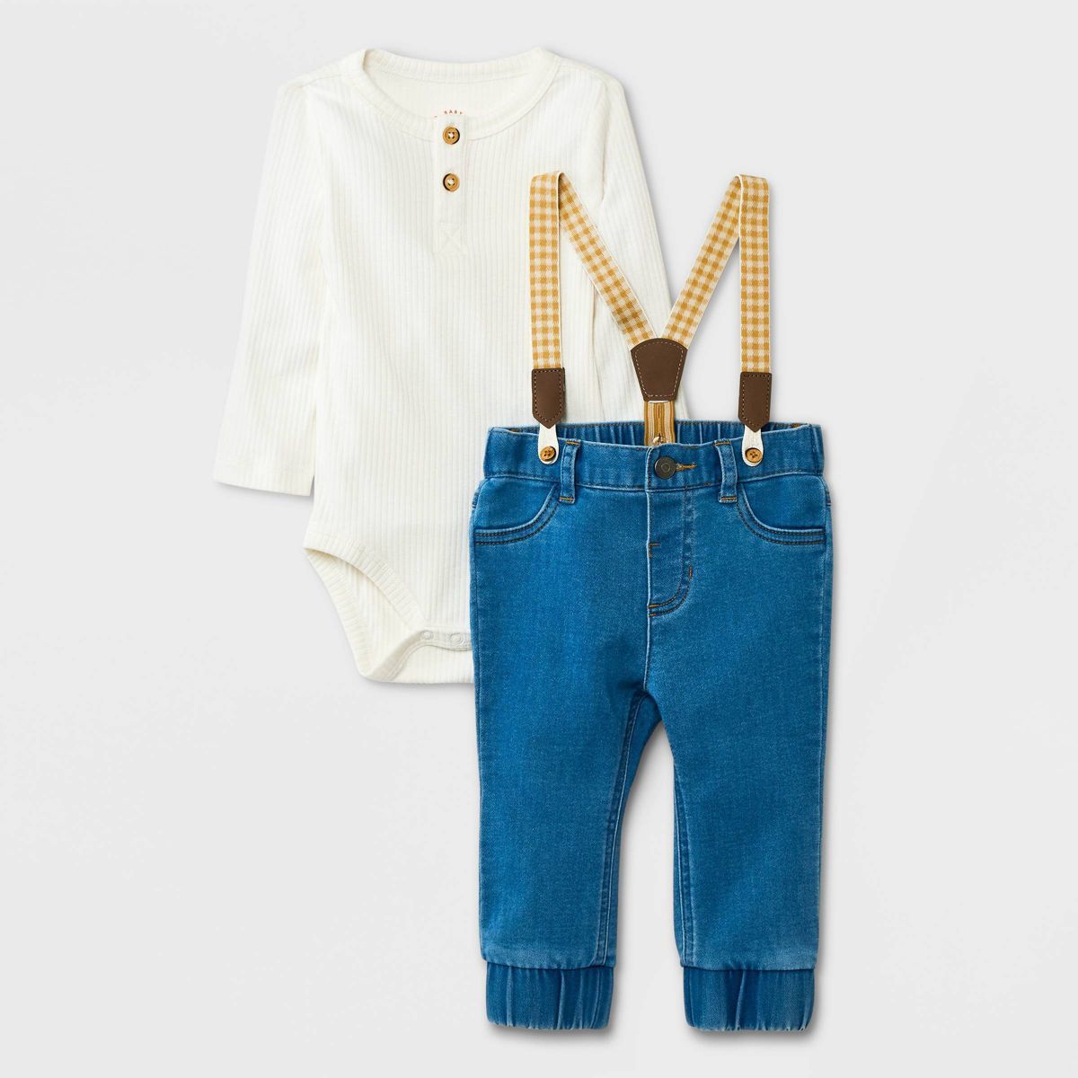 Baby Boys' Mini Man Denim Suspender Top & Bottom Set - Cat & Jack™ Cream | Target