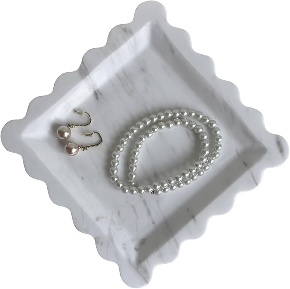 Vintage Natural Marble Tray Small Ornaments Scalloped Tray Handmade Storage Dish for Counter, Van... | Amazon (US)