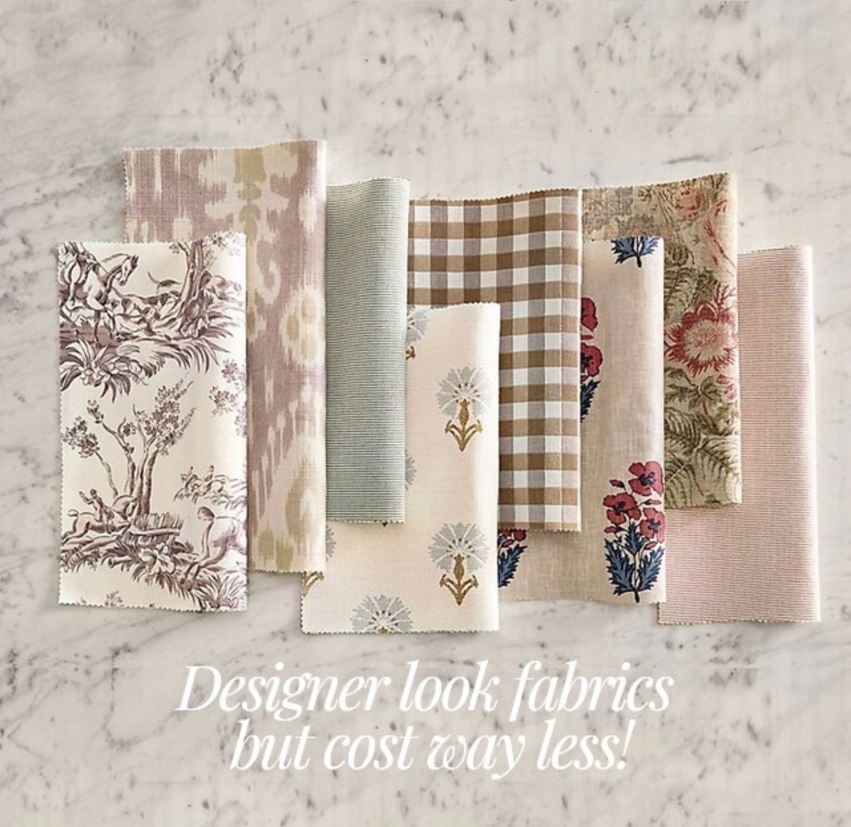 Designer look fabrics on a budget! There are so many affordable options-way more than shown here