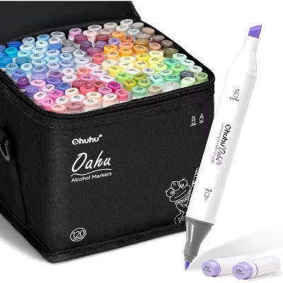 Ohuhu Alcohol Markers, 120-color Marker Set for Artists, Oahu Series, Double Tipped Alcohol Based Art Markers for Adults, Marker Case, Fine & Chisel | Target