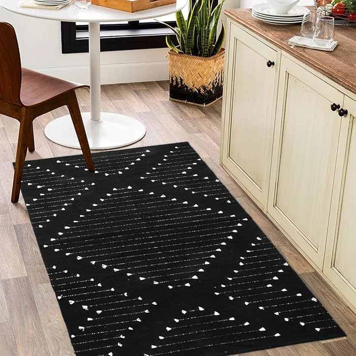 LIVEBOX Boho Black Rug for Kitchen,3x5 Washable Area Rug for Entryway,Moroccan Cotton Throw Rugs ... | Amazon (US)