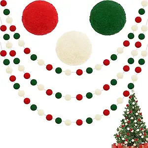 Jishi Christmas Pom Pom Garland Christmas Tree Decorations Indoor Home Room Decor 3pk Cute Hangin... | Amazon (US)