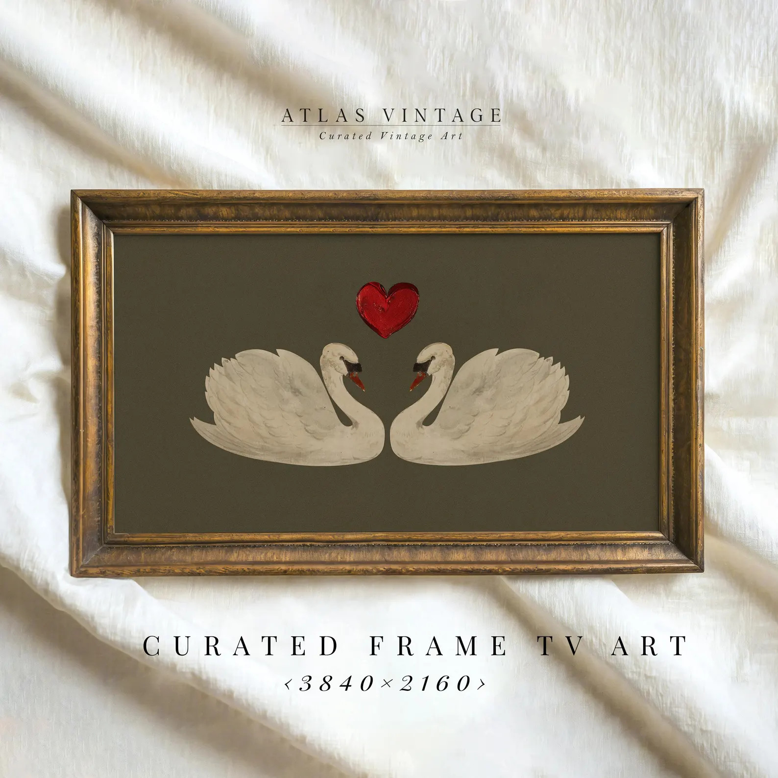 Vintage Swan Valentine Frame TV Art, Romantic Green Decor (digital Download) - Etsy | Etsy (US)