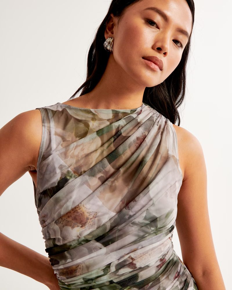 Mesh High-Neck Drop-Waist Gown | Abercrombie & Fitch (US)