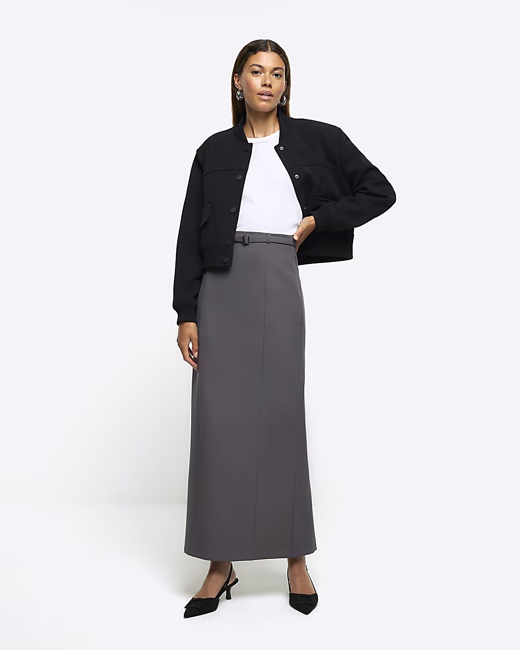 Grey belted maxi skirt | River Island (UK & IE)